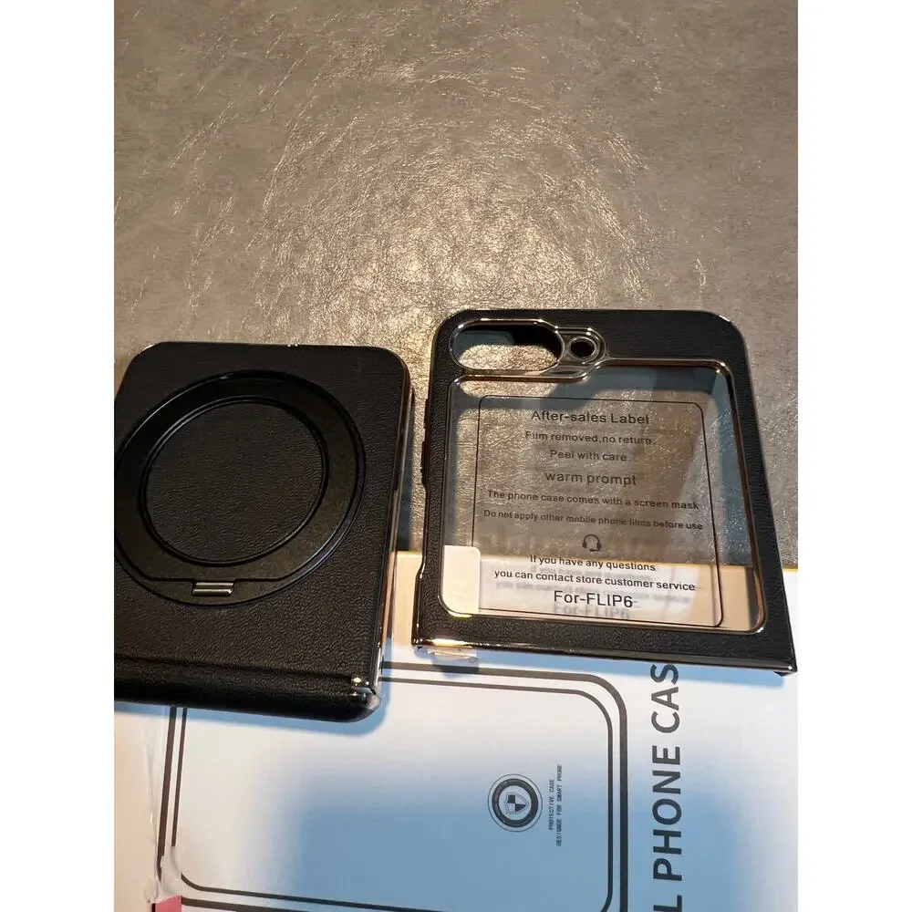 YOOVEI For Galaxy Z Flip 6 Case Luxury Leather With Screen Protector